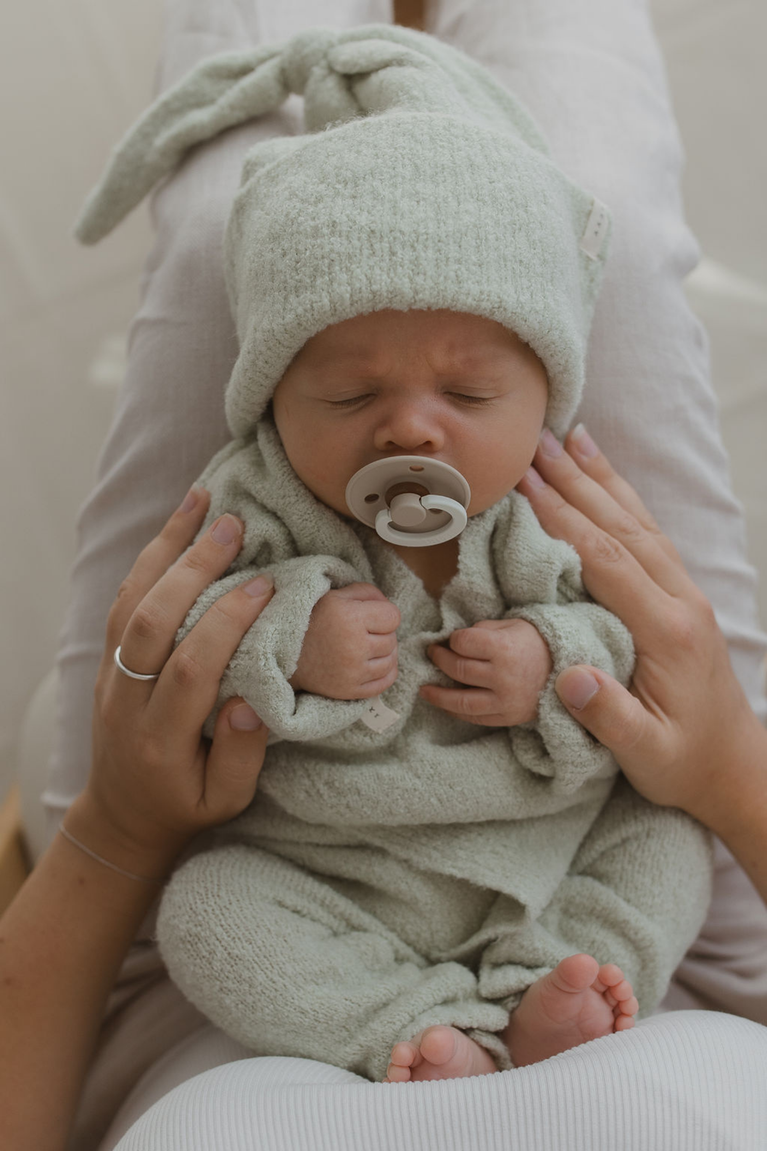 Boucle Baby Knotted Hat. Sage