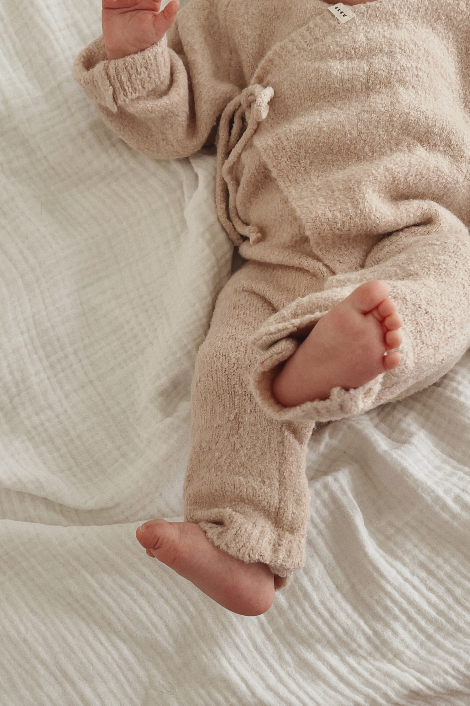 Boucle Knit Baby Kimono Overall Suit. Rose Quartz