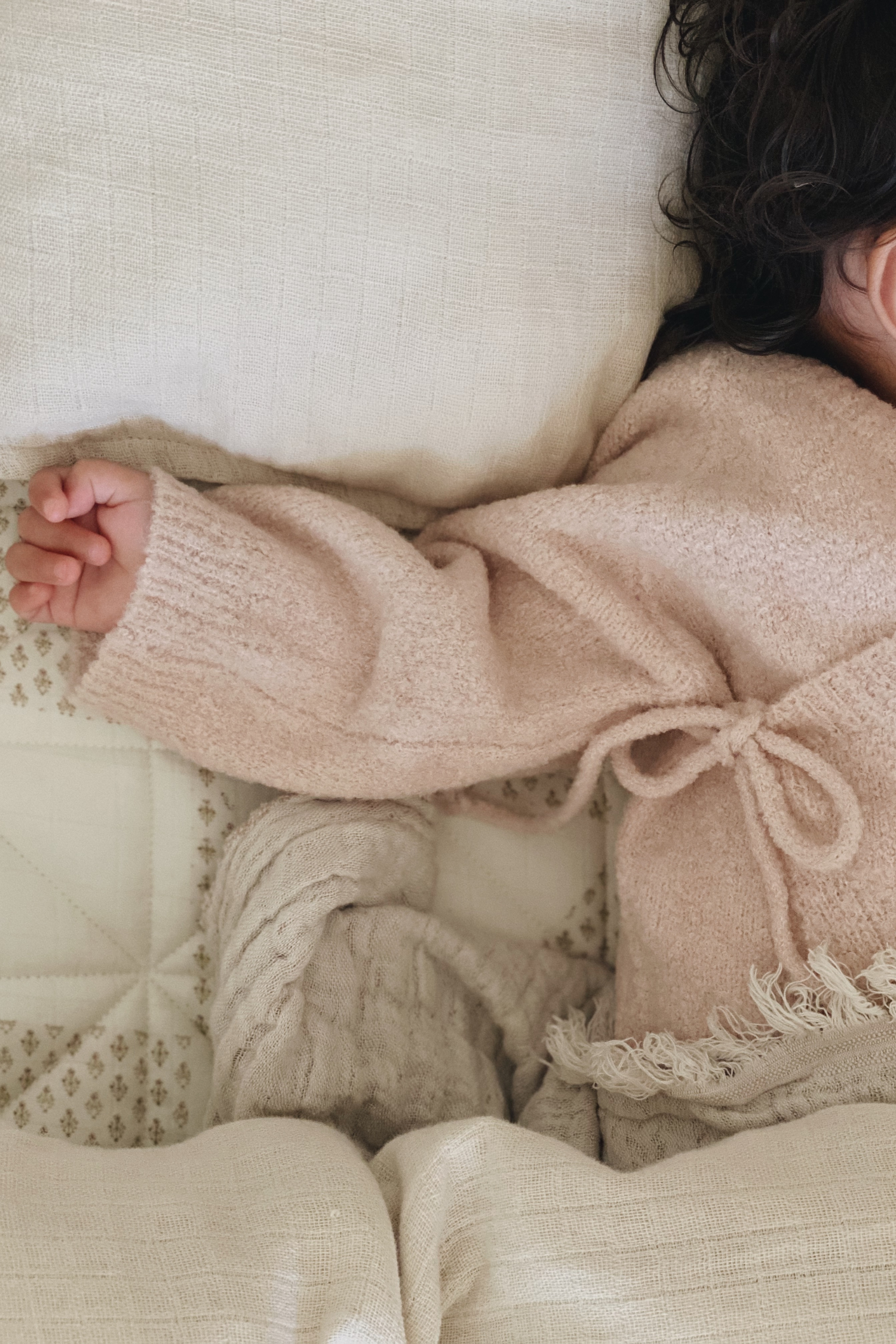 Boucle Knit Baby Knotted Hat. Rose Quartz
