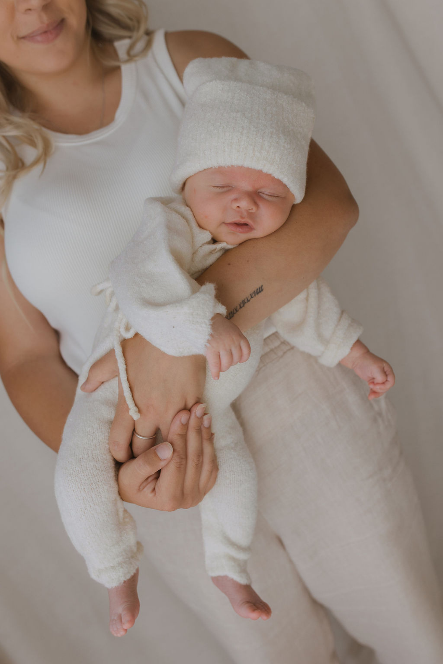 Boucle Knit Baby Knotted Hat. Snow