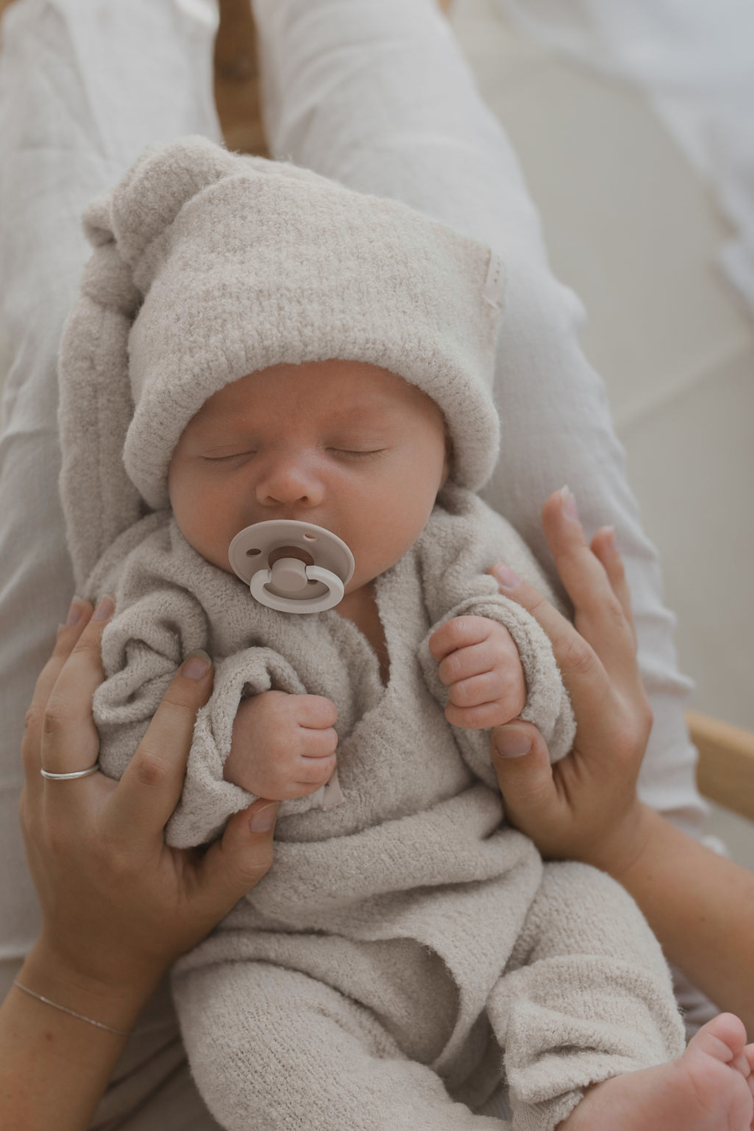 Boucle Knit Baby Knotted Hat. Snow