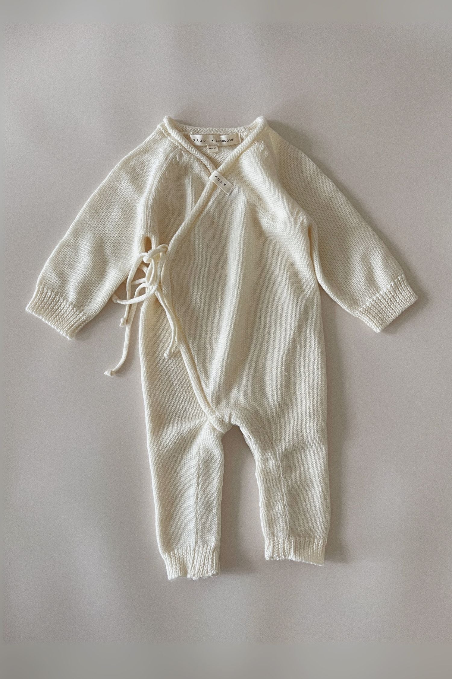 Merino Knit Baby Kimono Overall Suit. Milk