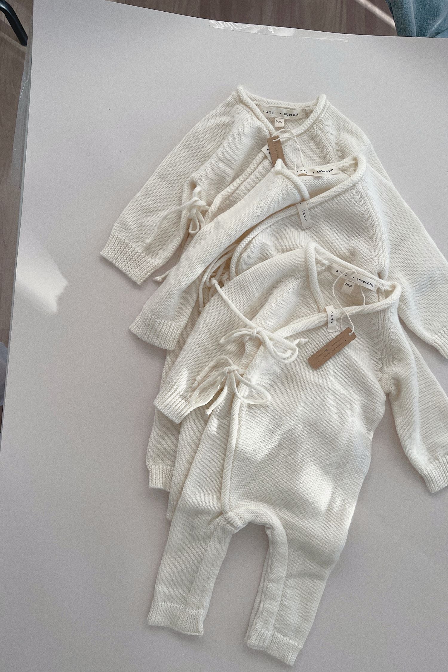 Merino Knit Baby Kimono Overall Suit. Milk