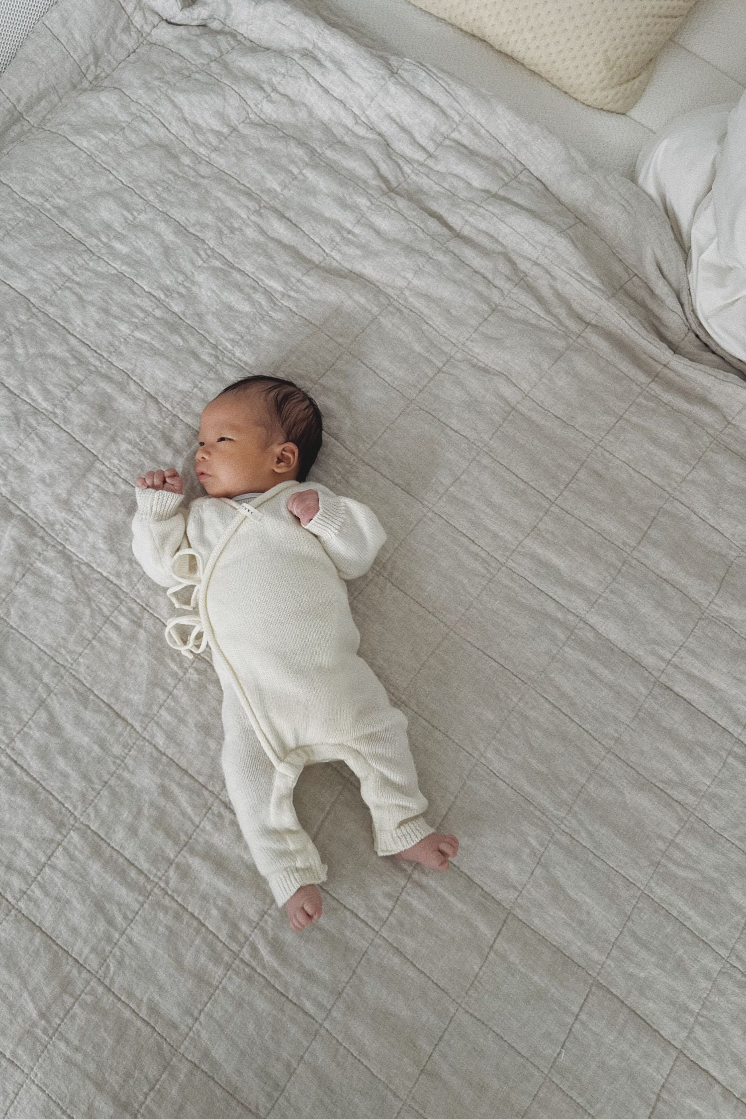 Merino Knit Baby Kimono Overall Suit. Milk