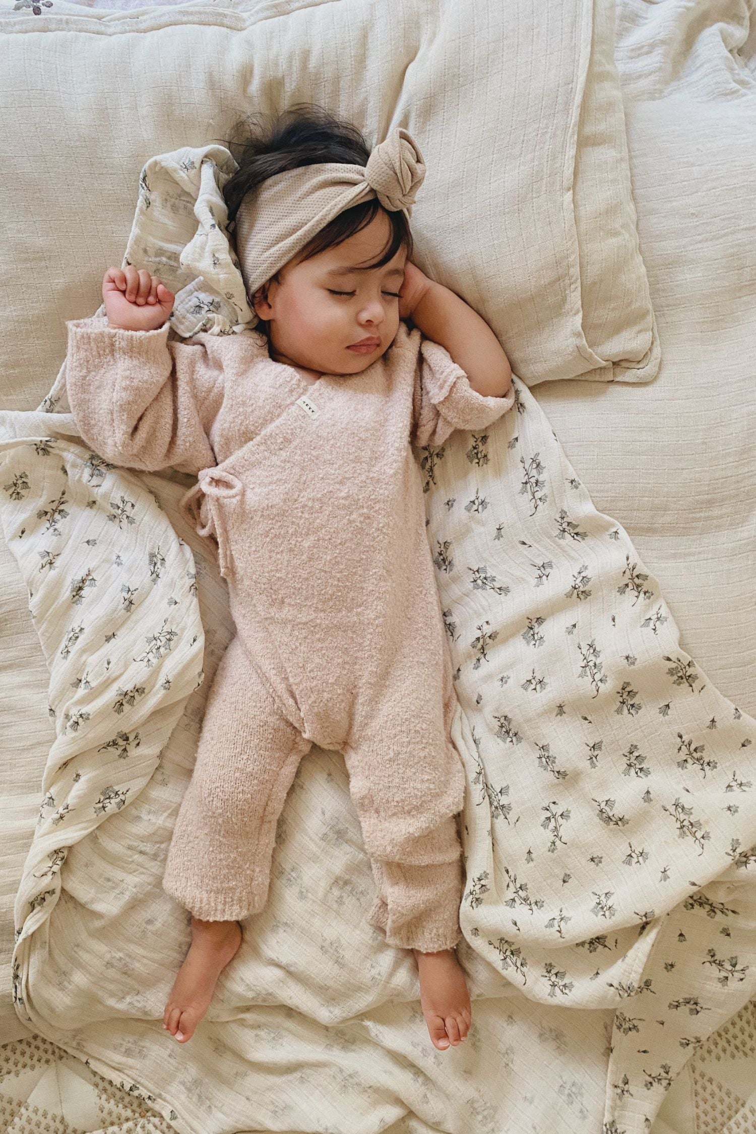 Boucle Baby Kimono Overall Suit. Rose Quartz