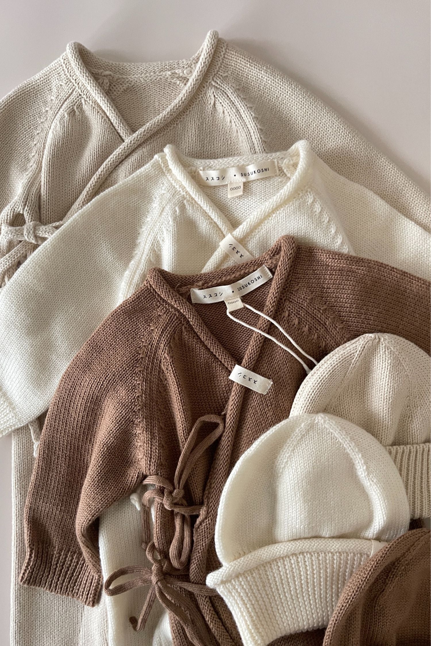 Merino Knit Baby Kimono Overall Suit. Mocha