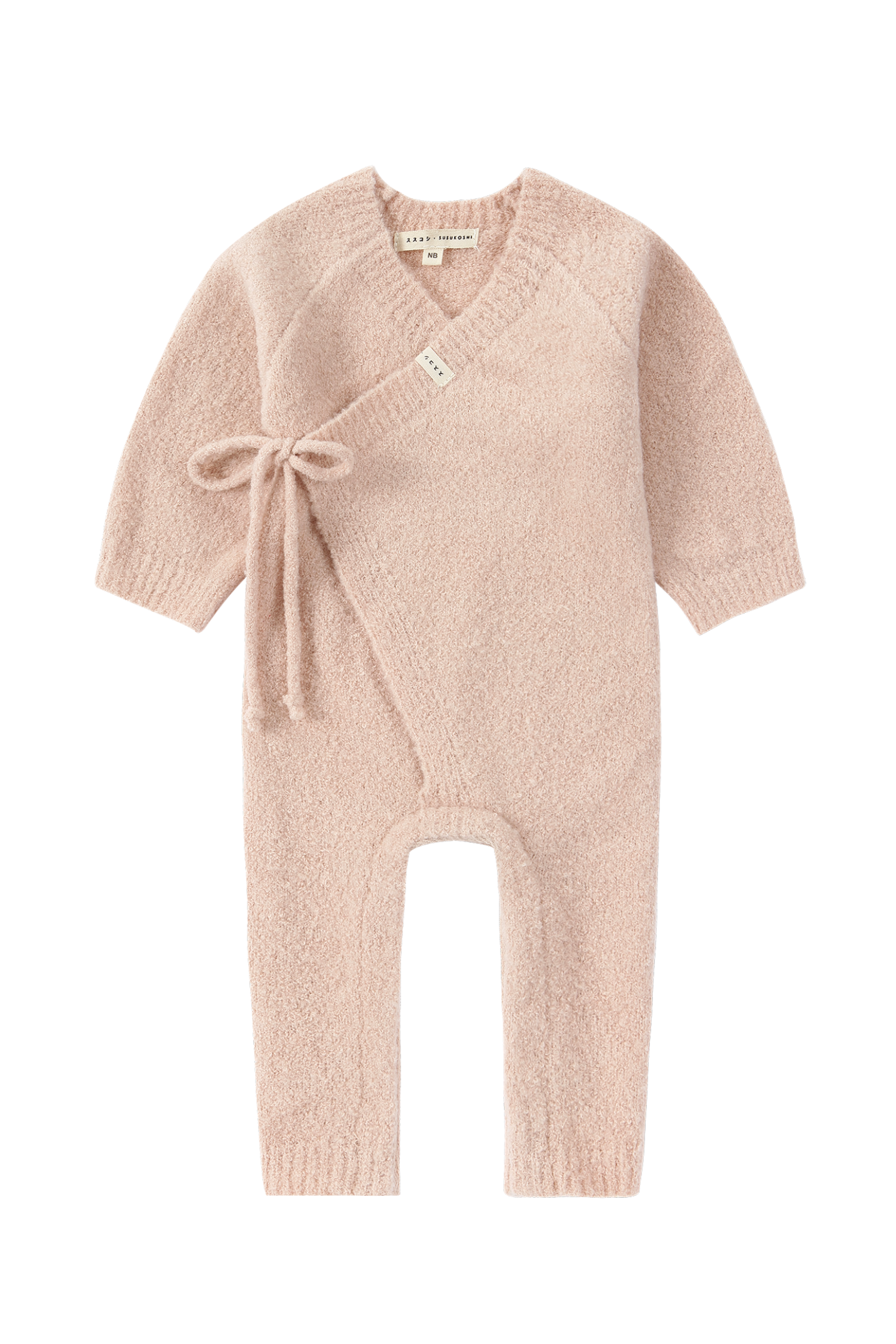 Boucle Knit Baby Kimono Overall Suit. Rose Quartz