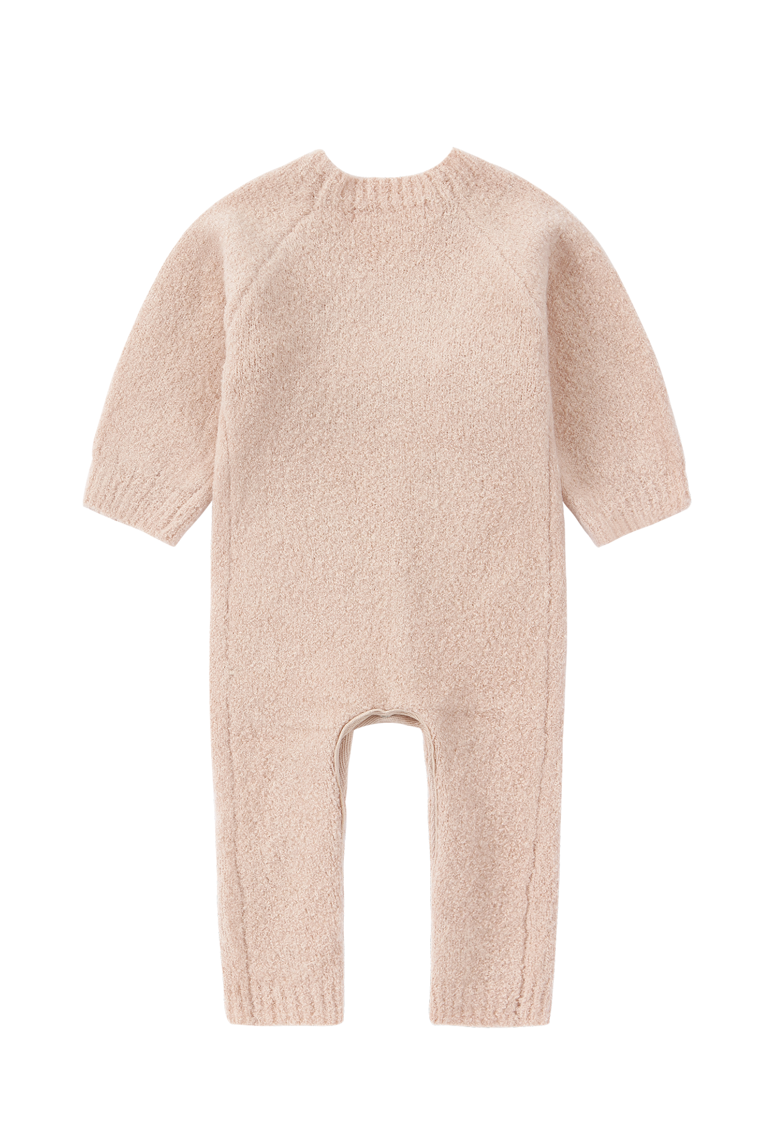 Boucle Knit Baby Kimono Overall Suit. Rose Quartz