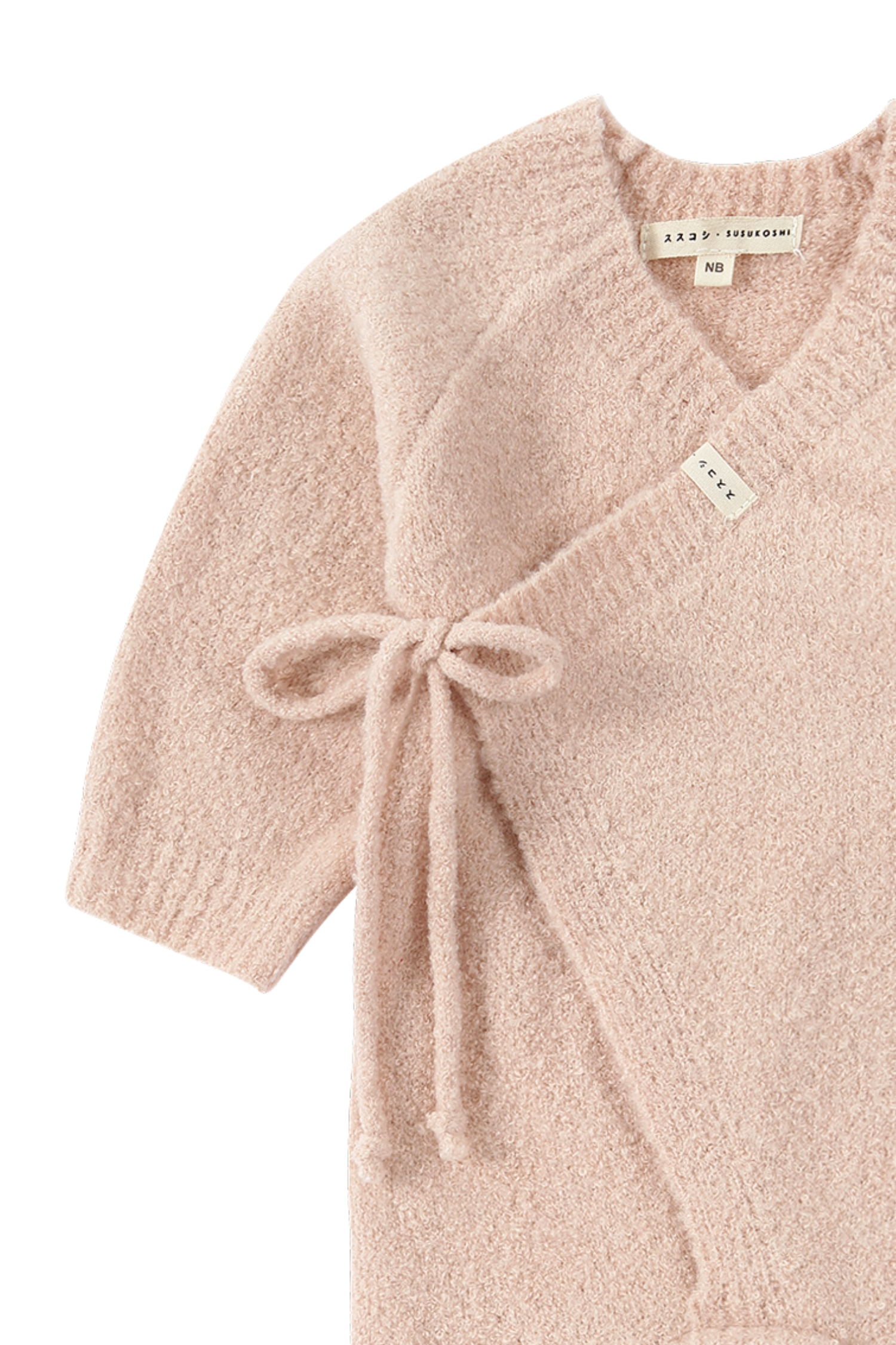 Boucle Knit Baby Kimono Overall Suit. Rose Quartz