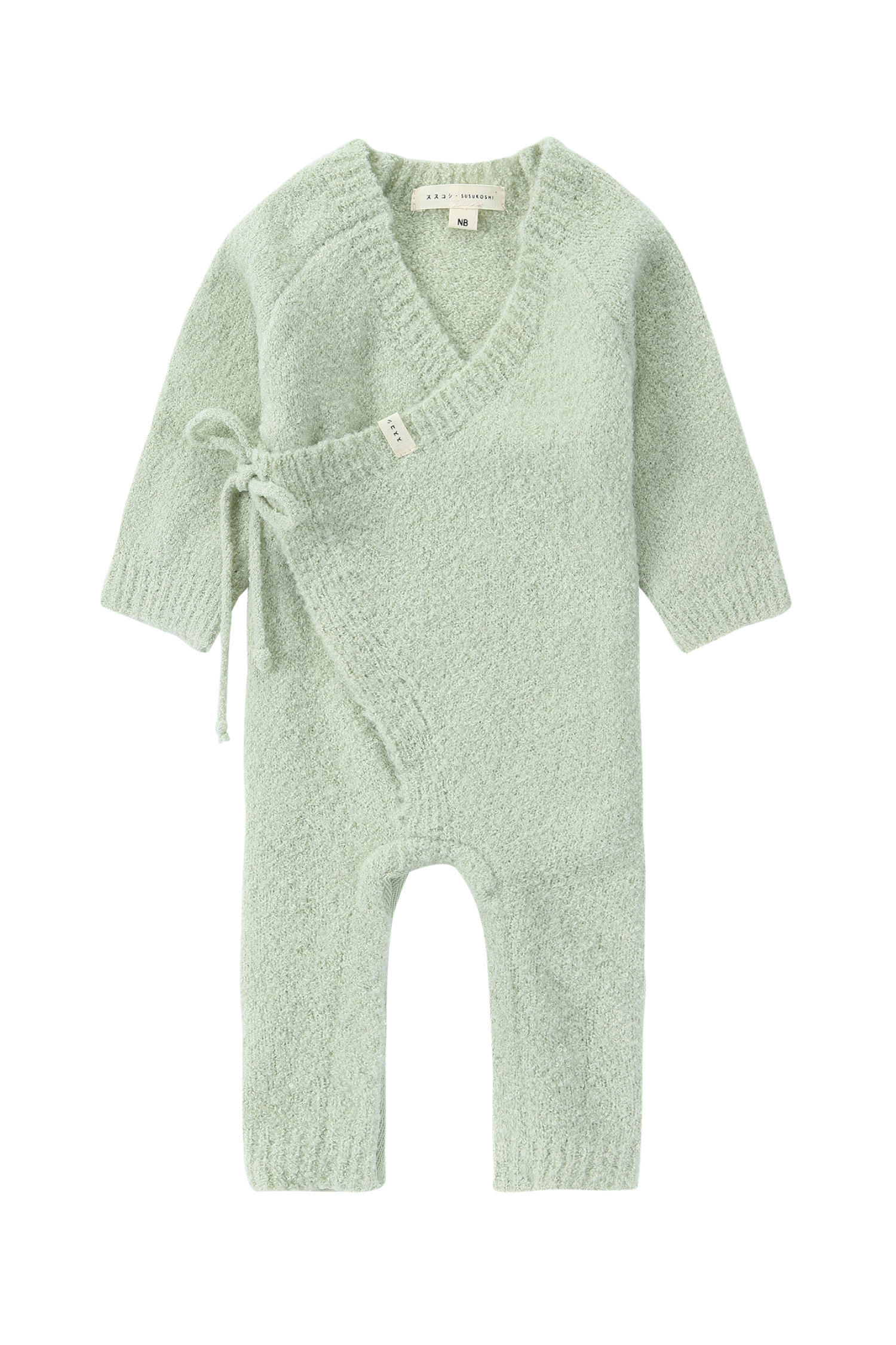 Boucle Baby Kimono Overall Suit. Sage