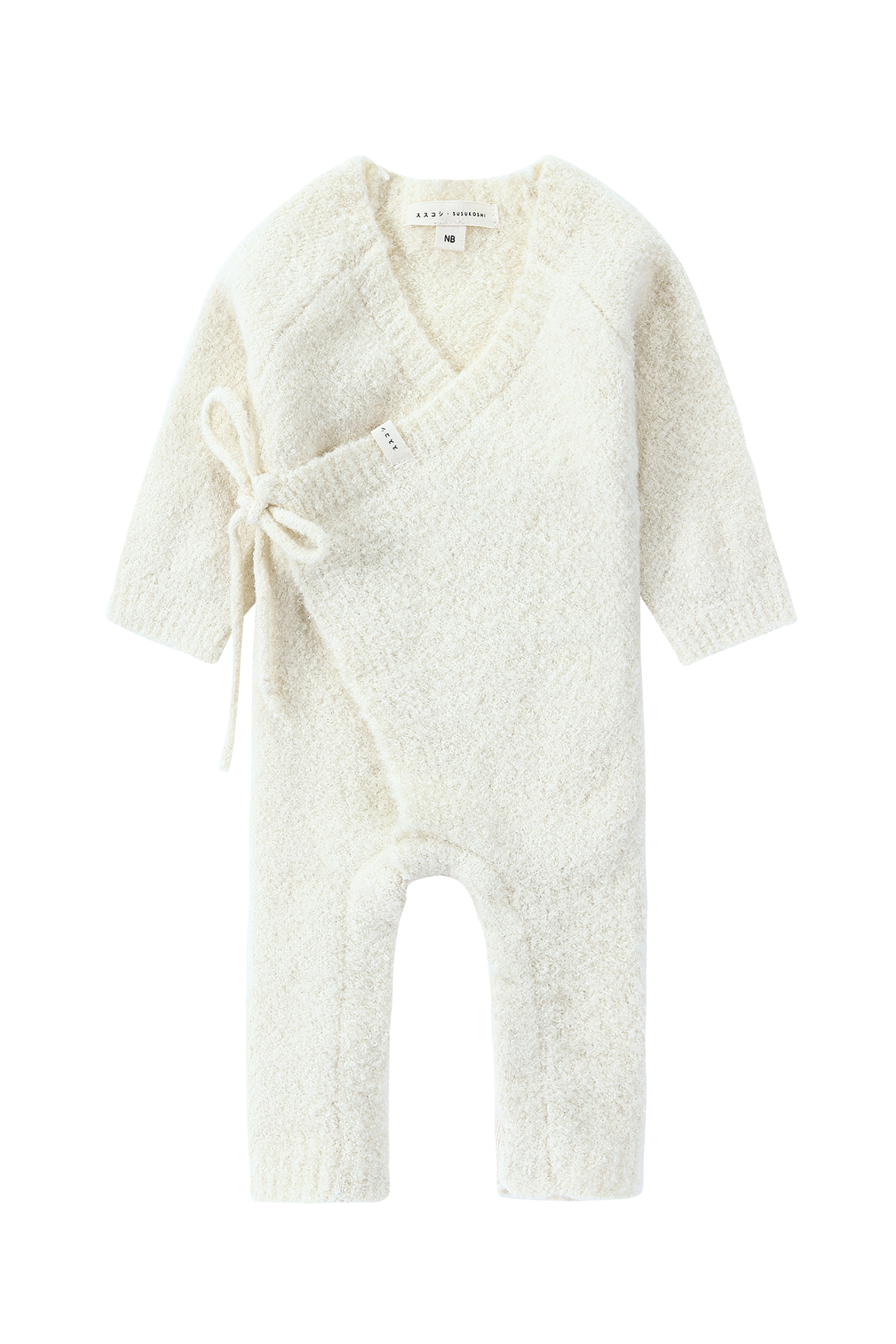 Boucle Knit Baby Kimono Overall Suit. Snow