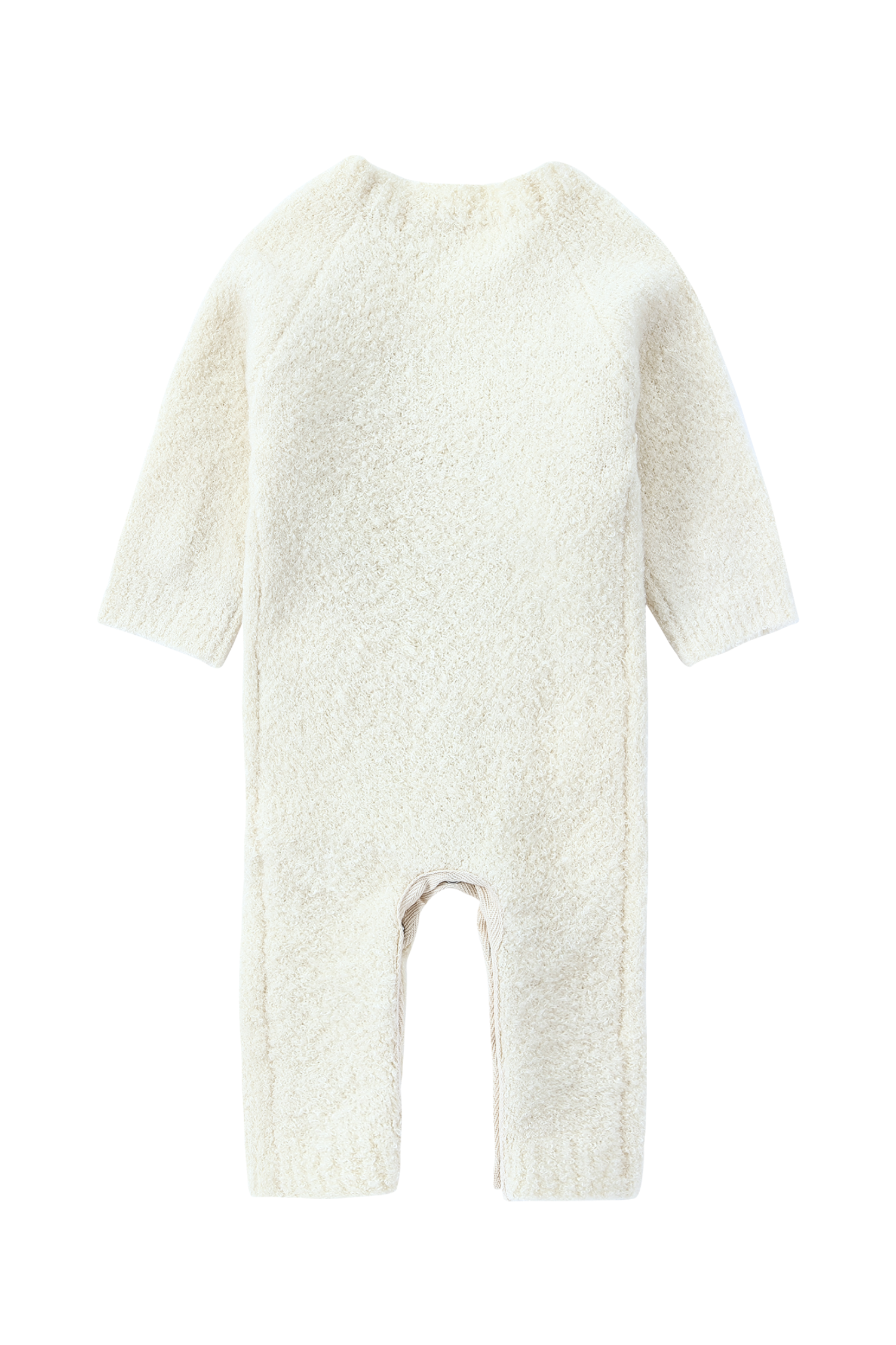 Boucle Knit Baby Kimono Overall Suit. Snow