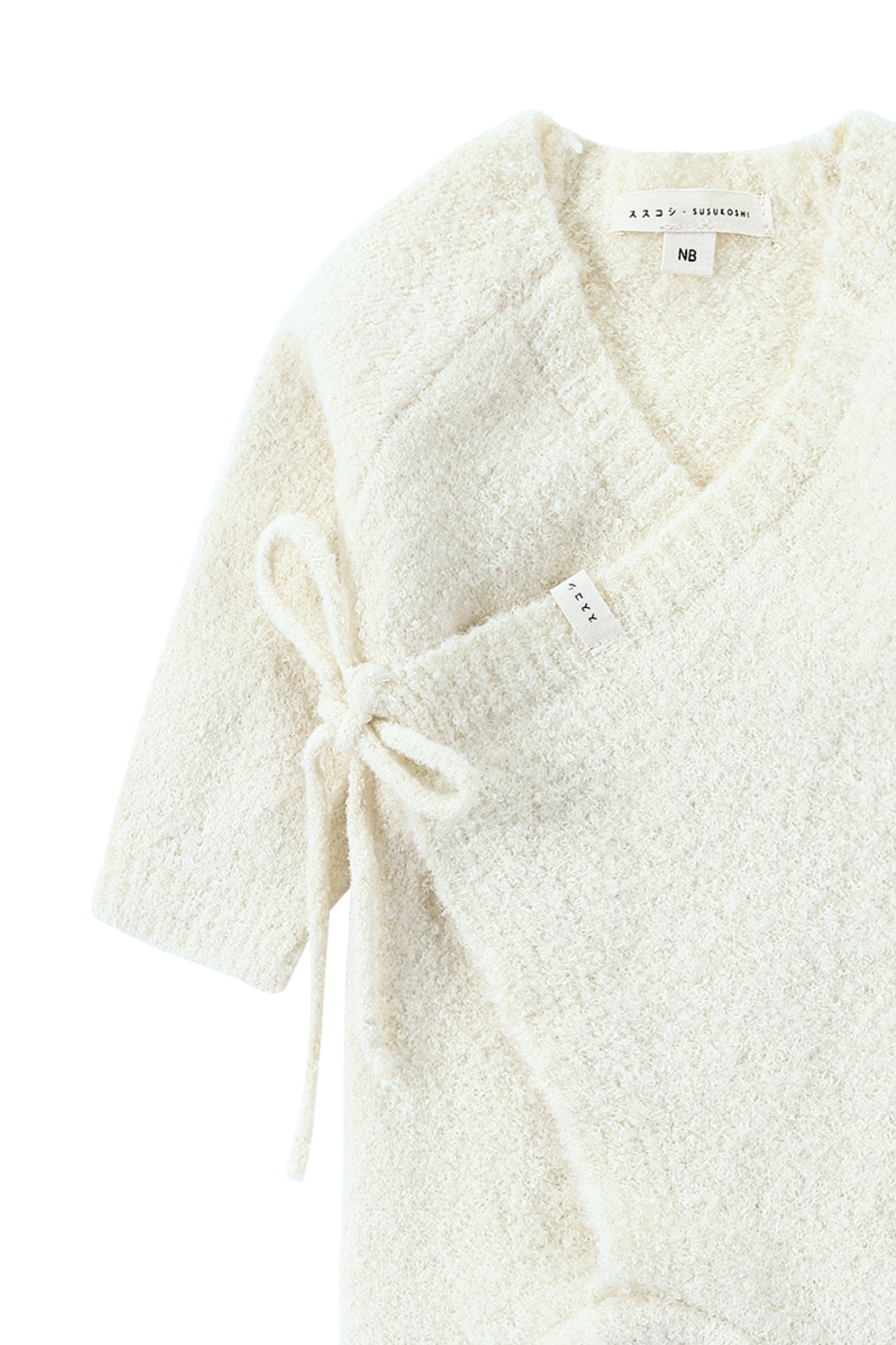 Boucle Knit Baby Kimono Overall Suit. Snow