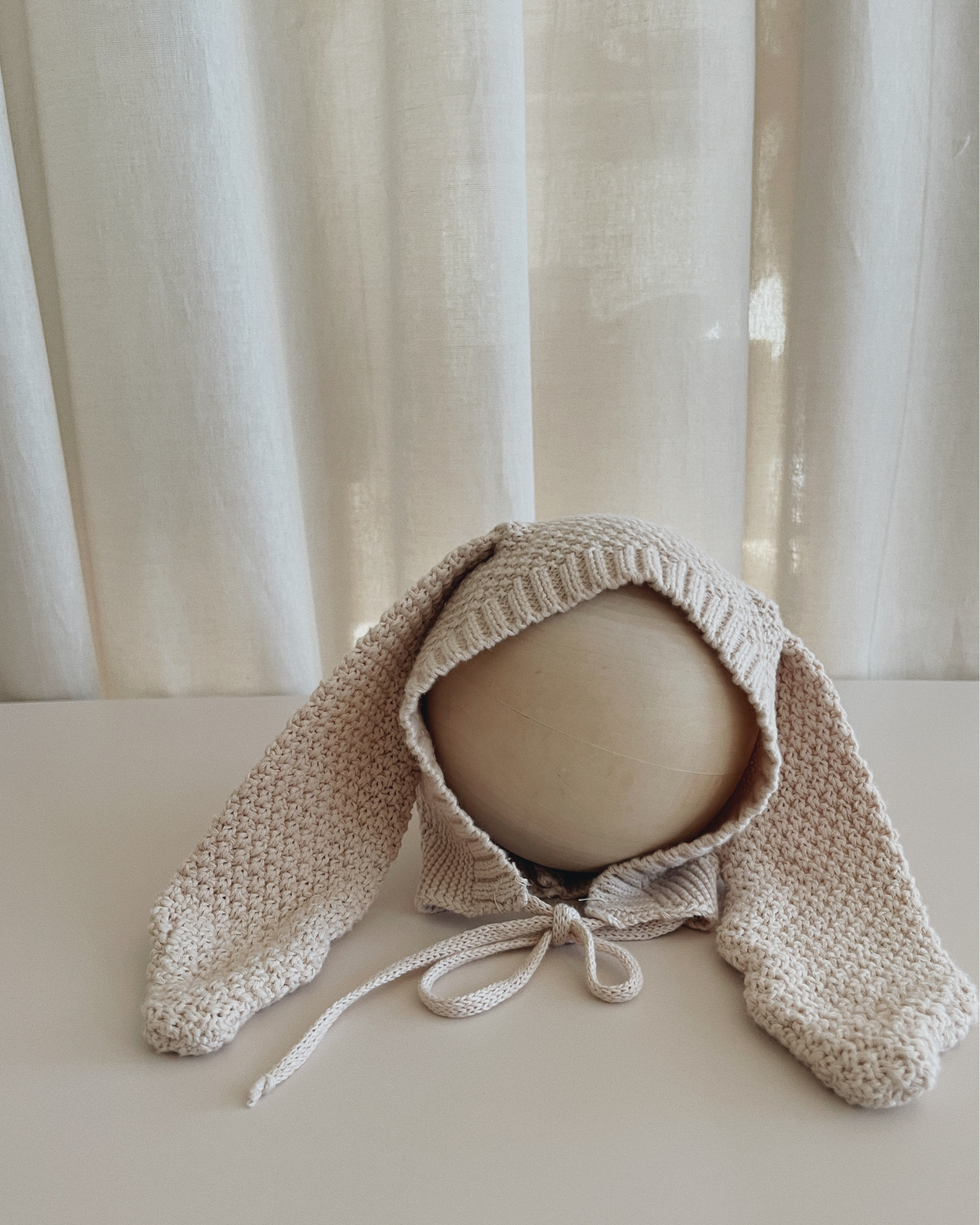 Knit Pixie Bunny Bonnet. Cream