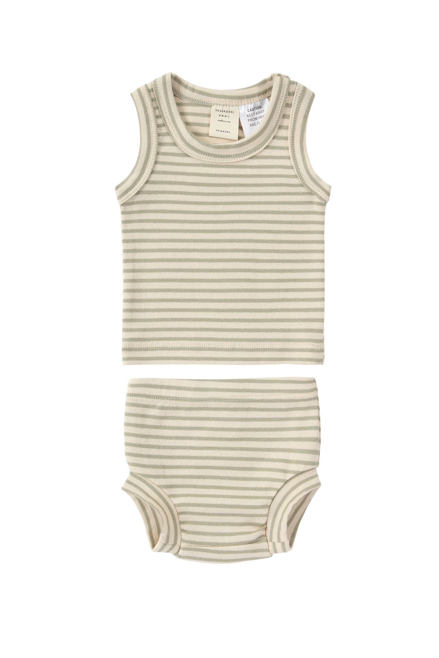 Singlet & Nappy Cover. Sage Stripe