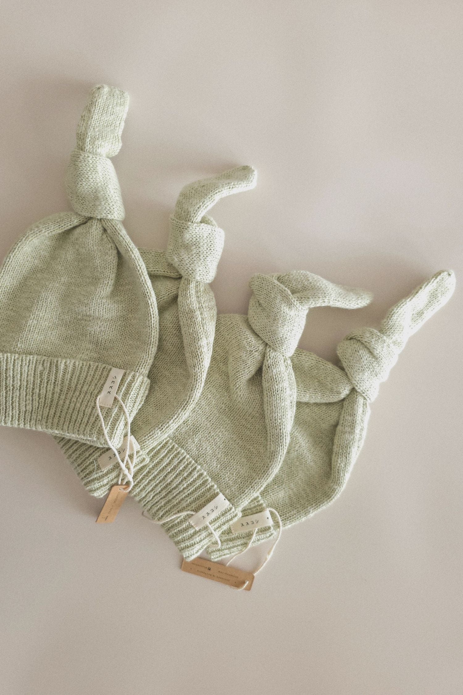 Cotton Textured Knit Knotted Baby Beanie. Sage